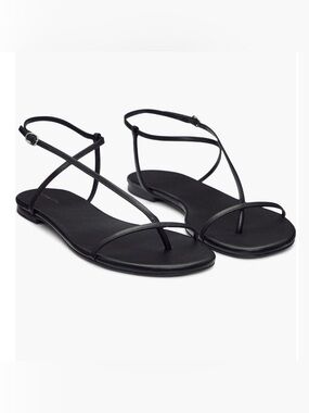 Reformation Pina Flat Black Leather Sandal Women Size 7.5.